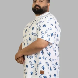 White Leaf Print Cotton T-Shirt – Effortless Comfort & Style for Plus-Size Men (2XL–8XL) alternate view