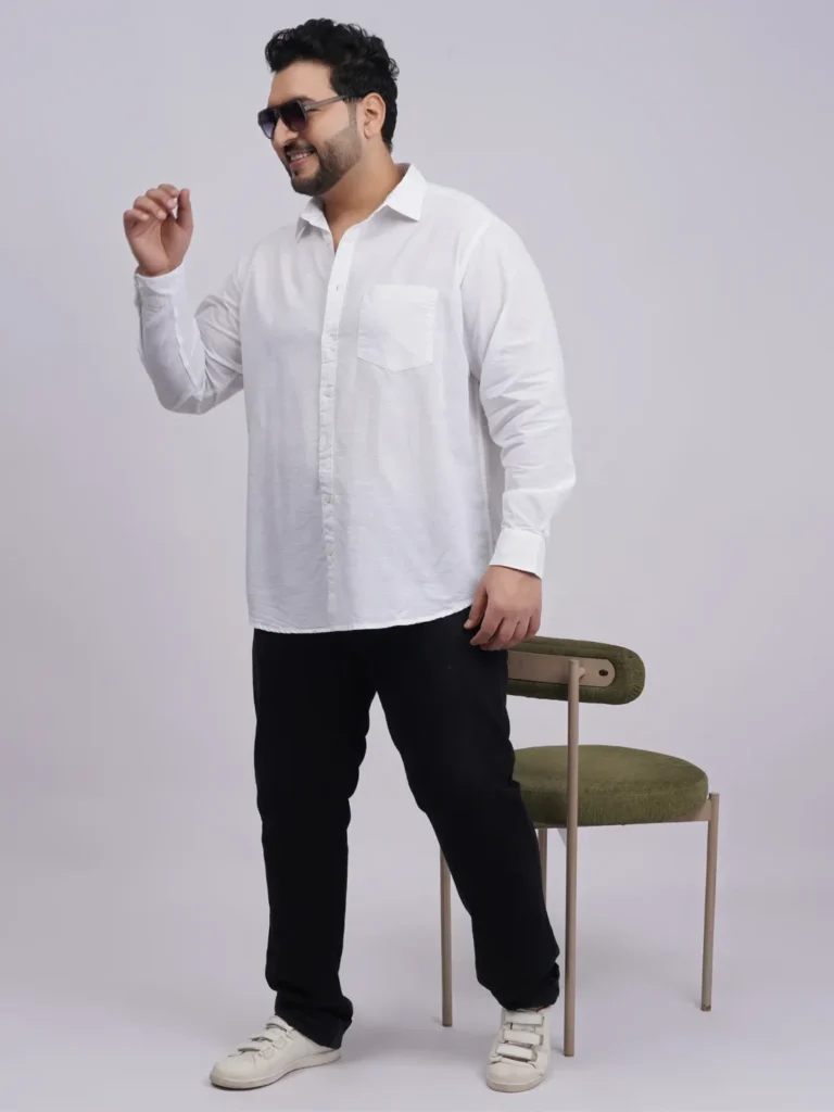 Plus Size White Full Sleeve Formal Shirt for Men