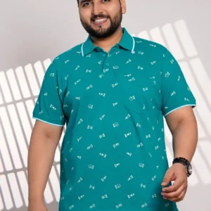 Plus Size Teal Chess Print Polo T-Shirt for Men