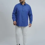 Royal Blue Jacquard Cotton Plus-Size Shirt for Men (3XL–8XL)