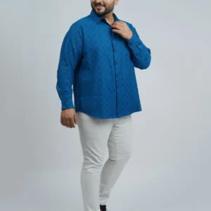Blue Abstract Geometric Printed Plus-Size Shirt for Men (3XL–8XL) alternate view