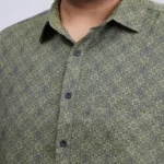 Olive Geometric Printed Plus-Size Shirt for Men