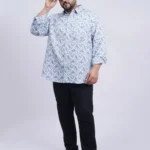 Sky Blue Abstract Printed Plus-Size Shirt for Men (3XL–8XL)