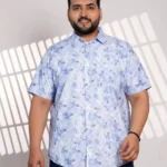 Plus Size Sky Blue Floral Printed Casual Shirt for Men