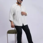 White Textured Striped Plus-Size Shirt for Men (3XL–8XL)