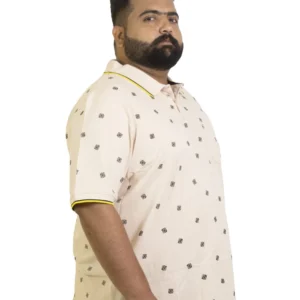 Beige Printed Polo T-Shirt with Contrast Yellow Piping (2XL–8XL) alternate view