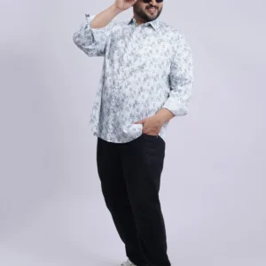 White & Grey Abstract Geometric Printed Plus-Size Shirt for Men (3XL–8XL)