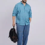 Plus Size Sky Blue Checked Casual Shirt for Men