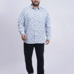 Sky Blue Abstract Printed Plus-Size Shirt for Men (3XL–8XL)