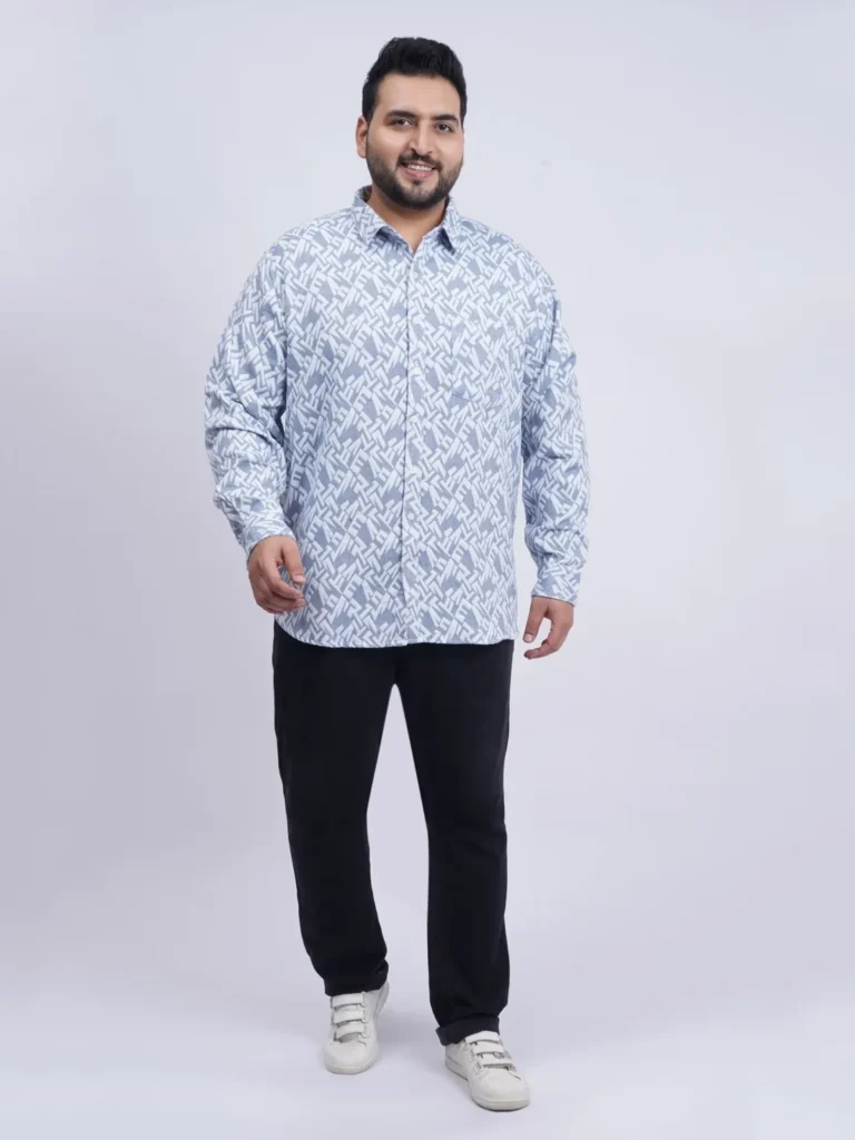 Sky Blue Abstract Printed Plus-Size Shirt for Men (3XL–8XL)