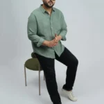 Sage Green Textured Solid Plus-Size Shirt for Men