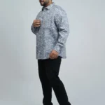 Grey & White Wave-Pattern Premium Printed Plus-Size Shirt