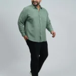 Sage Green Textured Solid Plus-Size Shirt for Men