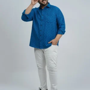 Blue Abstract Geometric Printed Plus-Size Shirt for Men (3XL–8XL)