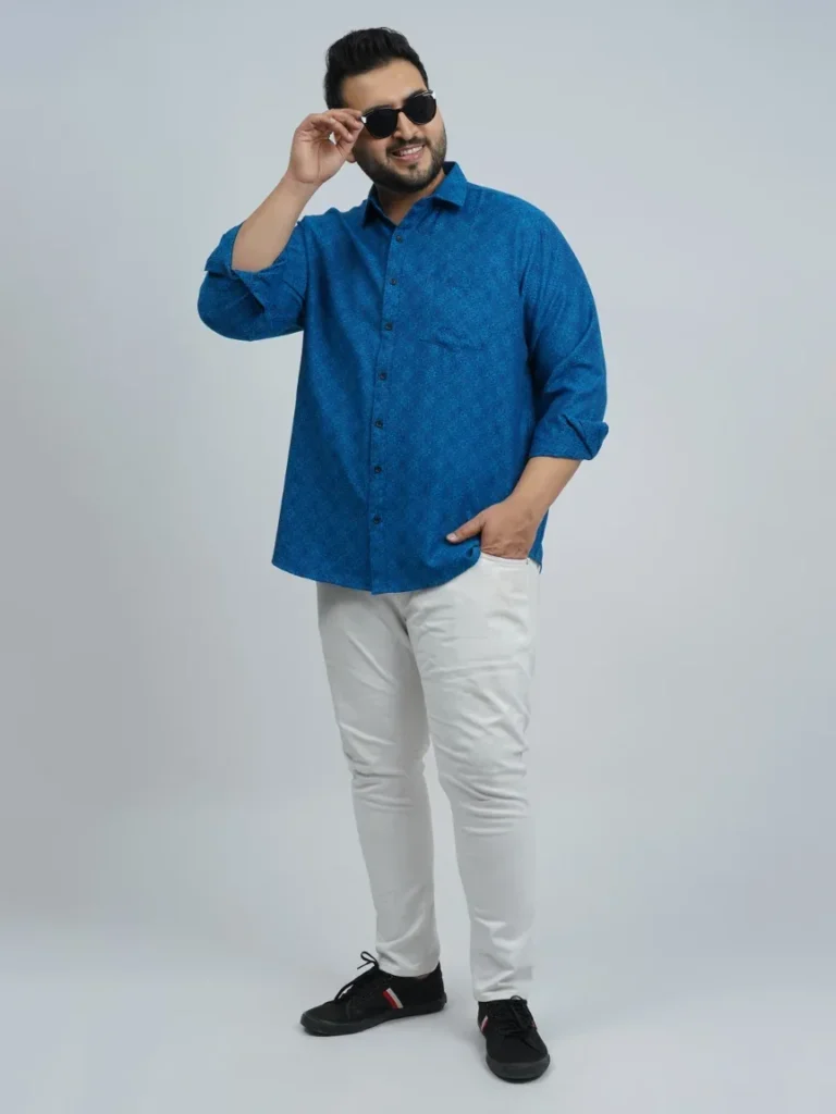 Blue Abstract Geometric Printed Plus-Size Shirt for Men (3XL–8XL)