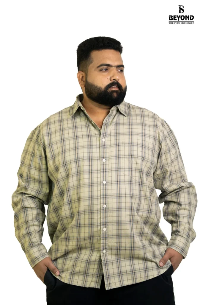 Classic Beige Grid-Check Cotton Shirt (3XL–7XL)