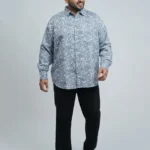 Grey & White Wave-Pattern Premium Printed Plus-Size Shirt