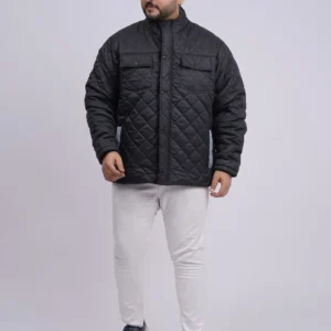 Men’s Plus Size Black Quilted Winter Jacket with Double Pockets