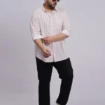 Plus Size Blush Pink Striped Full Sleeve Casual Shirt for Men