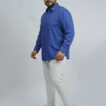 Royal Blue Jacquard Cotton Plus-Size Shirt for Men (3XL–8XL)