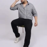 Plus Size Grey Checked Full Sleeve Shirt for