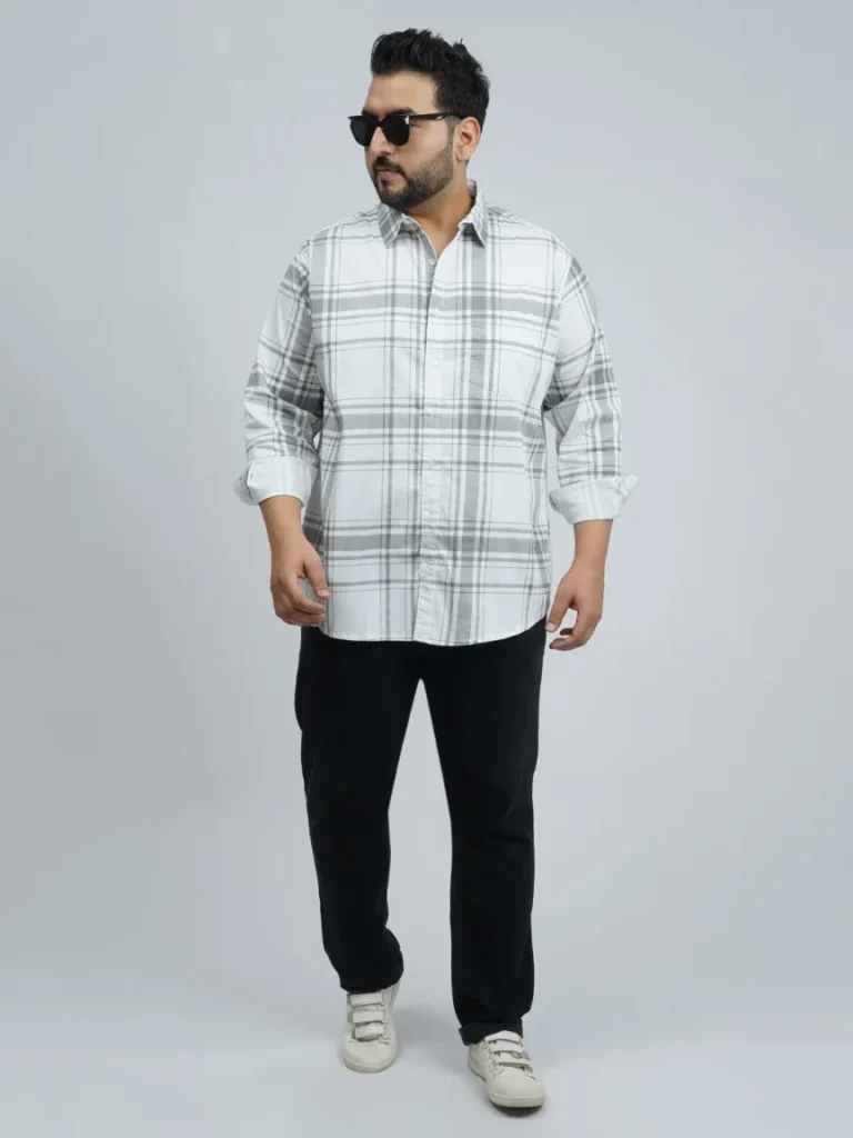 White & Grey Classic Check Plus-Size Shirt for Men (2XL–8XL) | Beyond The Plus Size Store