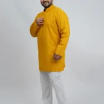 Mustard Festive Textured Plus-Size Kurta for Men (3XL–8XL)