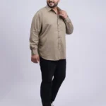 Beige Textured Patterned Plus-Size Shirt for Men (3XL–8XL)