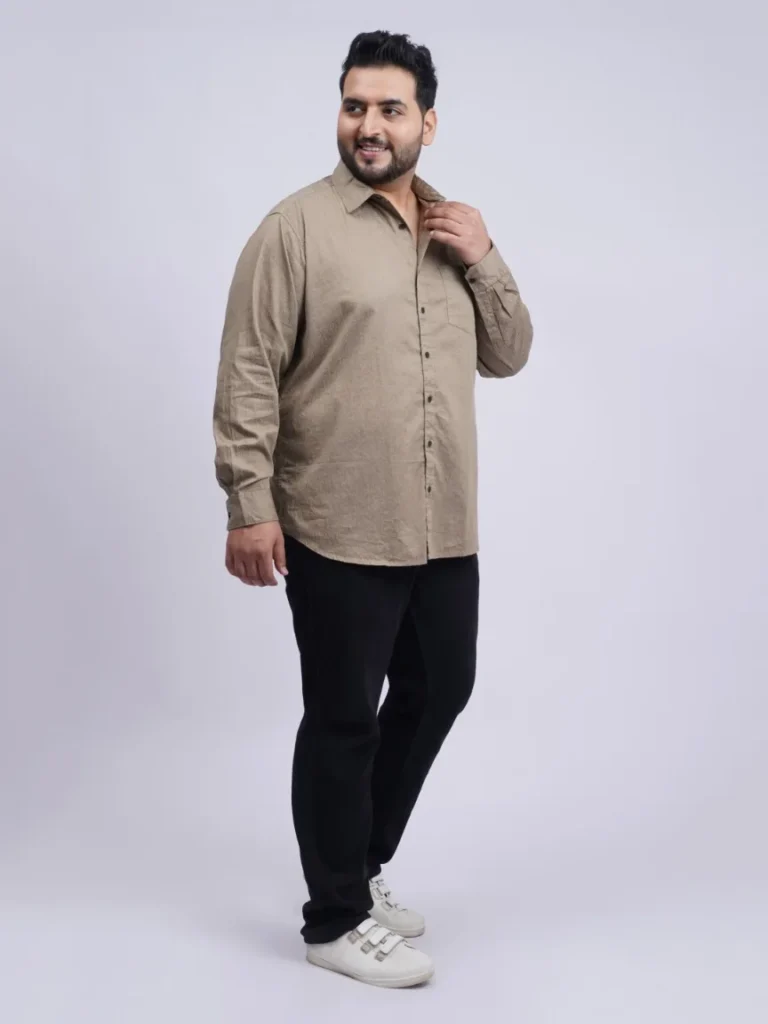 Beige Textured Patterned Plus-Size Shirt for Men (3XL–8XL)
