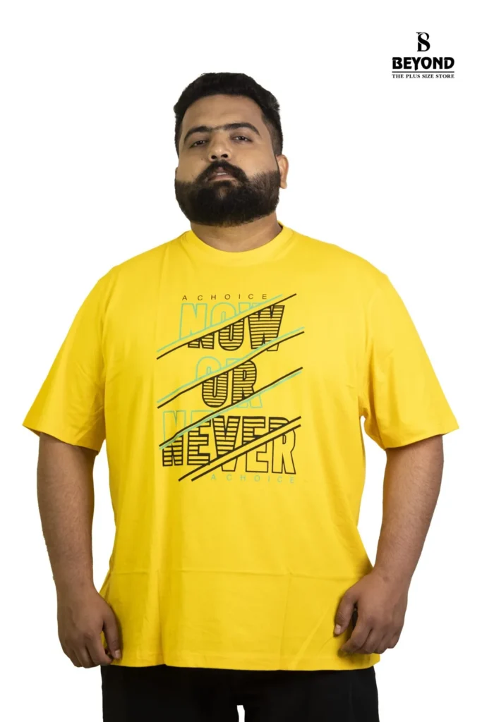 "Now or Never" Bold Yellow Graphic T-Shirt (2XL–8XL)