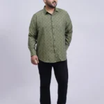 Olive Geometric Printed Plus-Size Shirt for Men
