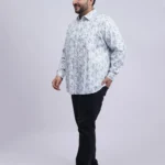 White & Grey Abstract Geometric Printed Plus-Size Shirt for Men (3XL–8XL)