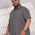 Charcoal Grey Textured Plus Size Men's Casual Shirt