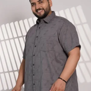 Charcoal Grey Textured Plus Size Men's Casual Shirt