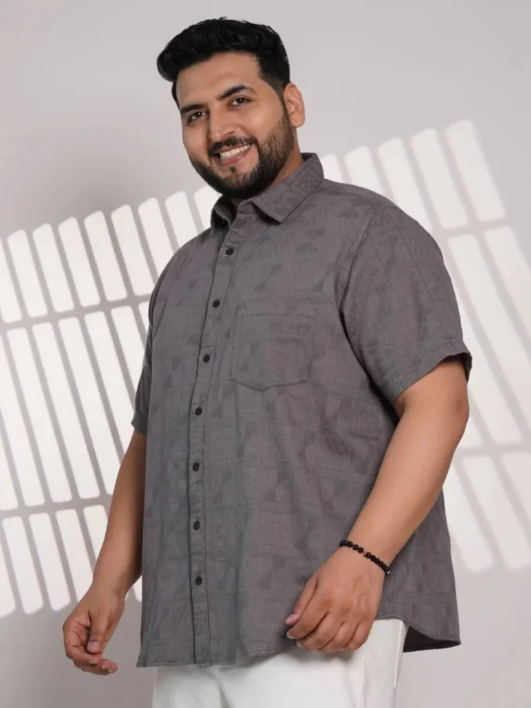 Charcoal Grey Textured Plus Size Men's Casual Shirt