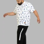 White Leaf Print Cotton T-Shirt – Effortless Comfort & Style for Plus-Size Men (2XL–8XL)