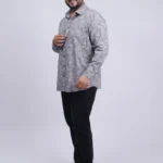 Grey Floral Printed Plus-Size Shirt for Men (3XL–8XL)