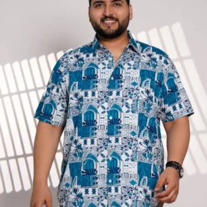 Plus Size Blue Printed Casual Shirt for Men