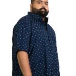 Navy Blue Cotton Printed Shirt – Easygoing Style for Big Personalities (4XL–7XL)