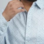 Light Blue Micro-Printed Premium Plus-Size Shirt for Men (3XL–8XL)