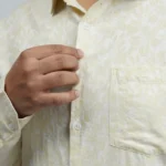 Soft Yellow Textured Leaf-Print Plus-Size Shirt for Men (3XL–4XL)