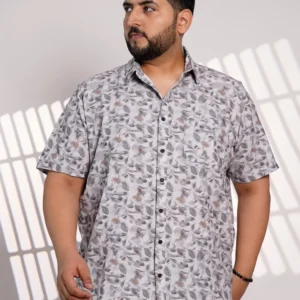 Plus Size Grey Floral Printed Casual Shirt for Men