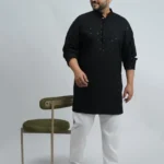 Black Premium Short Kurta for Plus-Size Men (3XL–8XL)
