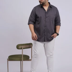 Plus Size Charcoal Grey Solid Casual Shirt for Men