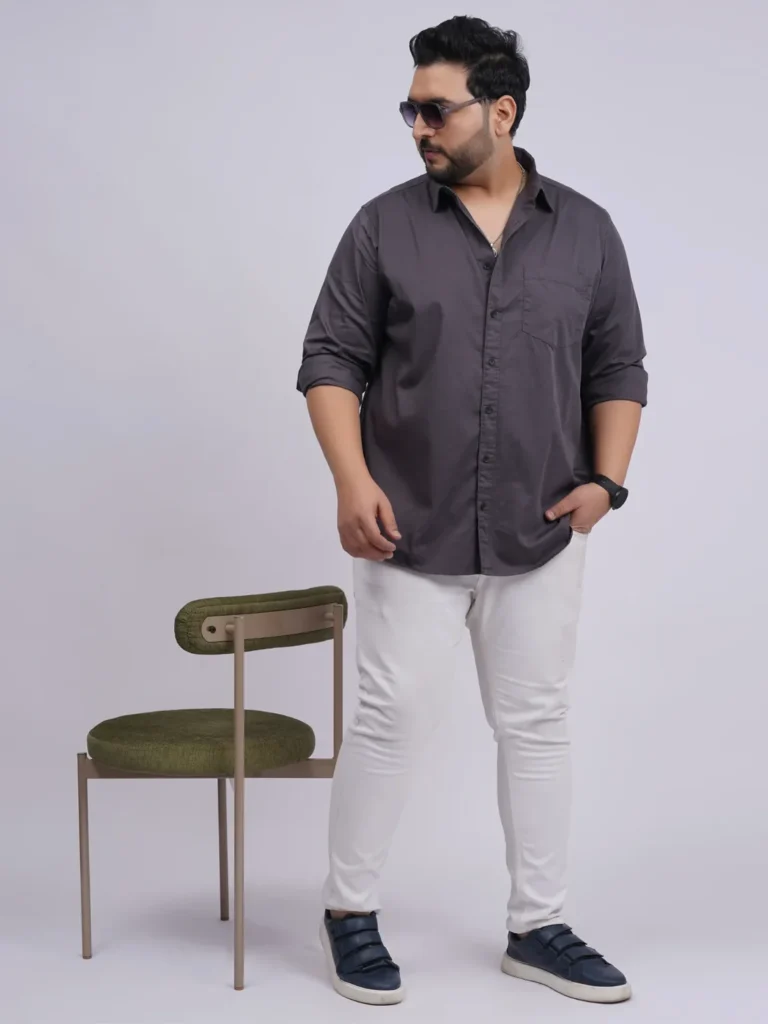 Plus Size Charcoal Grey Solid Casual Shirt for Men