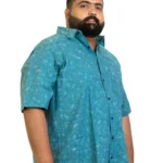 Turquoise Cotton Slub Printed Shirt – Summer-Ready Comfort in Sizes 2XL–8XL