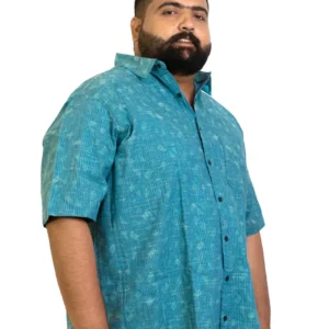 Turquoise Cotton Slub Printed Shirt – Summer-Ready Comfort in Sizes 2XL–8XL alternate view