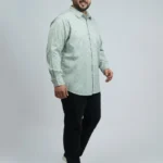 Mint Green Textured Floral Printed Plus-Size Shirt for Men