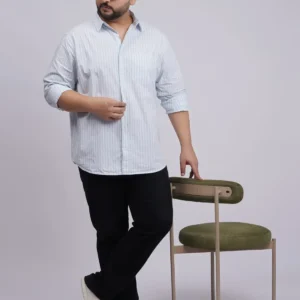 Plus Size Sky Blue Striped Full Sleeve Casual Shirt for Men