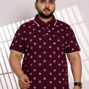 Plus Size Maroon Printed Polo T-Shirt for Men